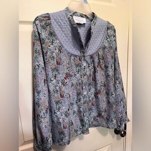 The Shirt Rochelle Behrens Marissa Quilted Blue Floral Top Prairiecore Size S